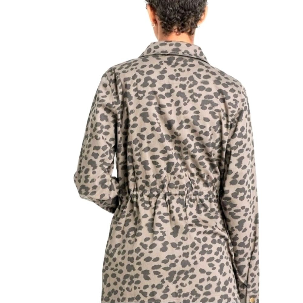 Knox Rose Gray Cheetah Print Drawstring Utility Jacket Size M - Picture 2 of 12